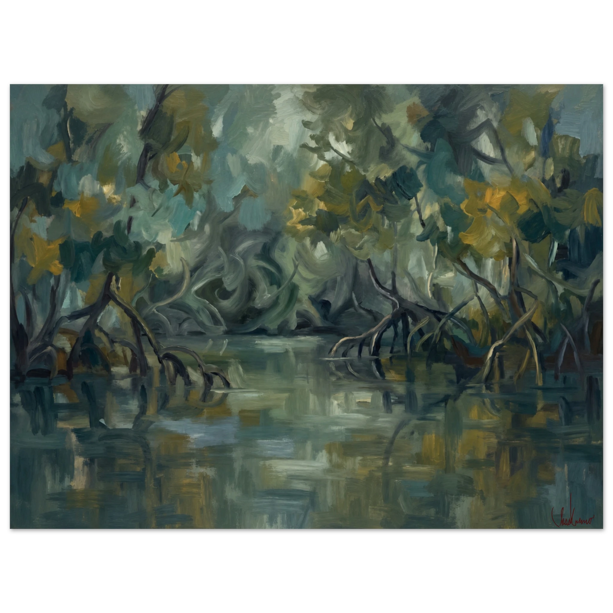 Mangrove Stillwater, a painterly Florida mangrove landscape art print