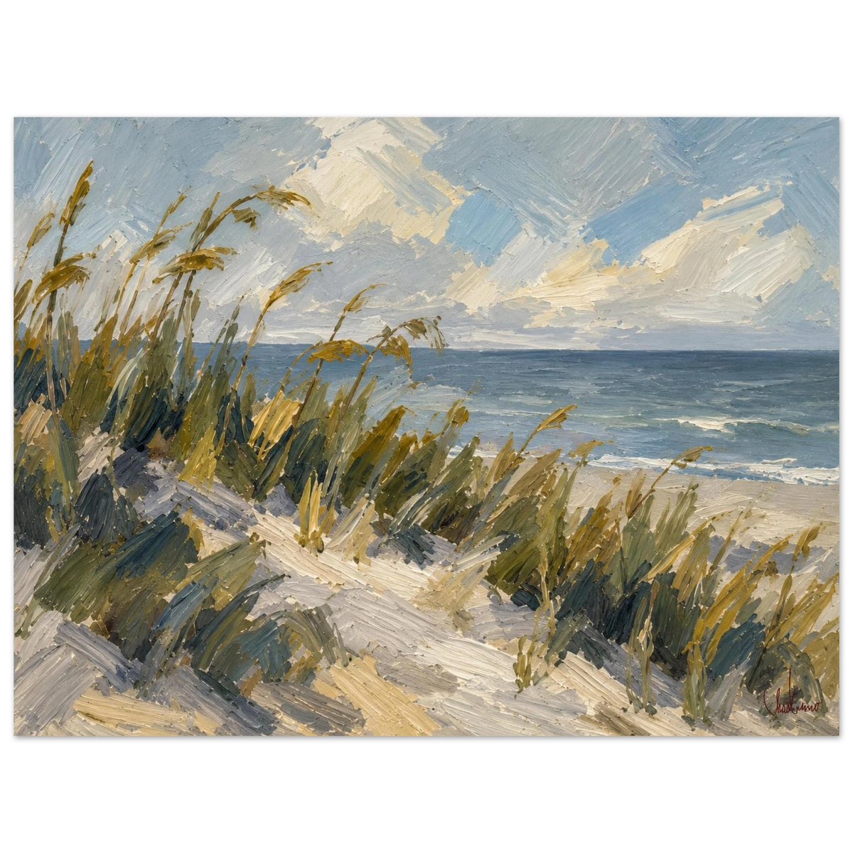 Sea Oats at First Light signed unframed art print, with dune grasses, pale sand, and a quiet Gulf horizon