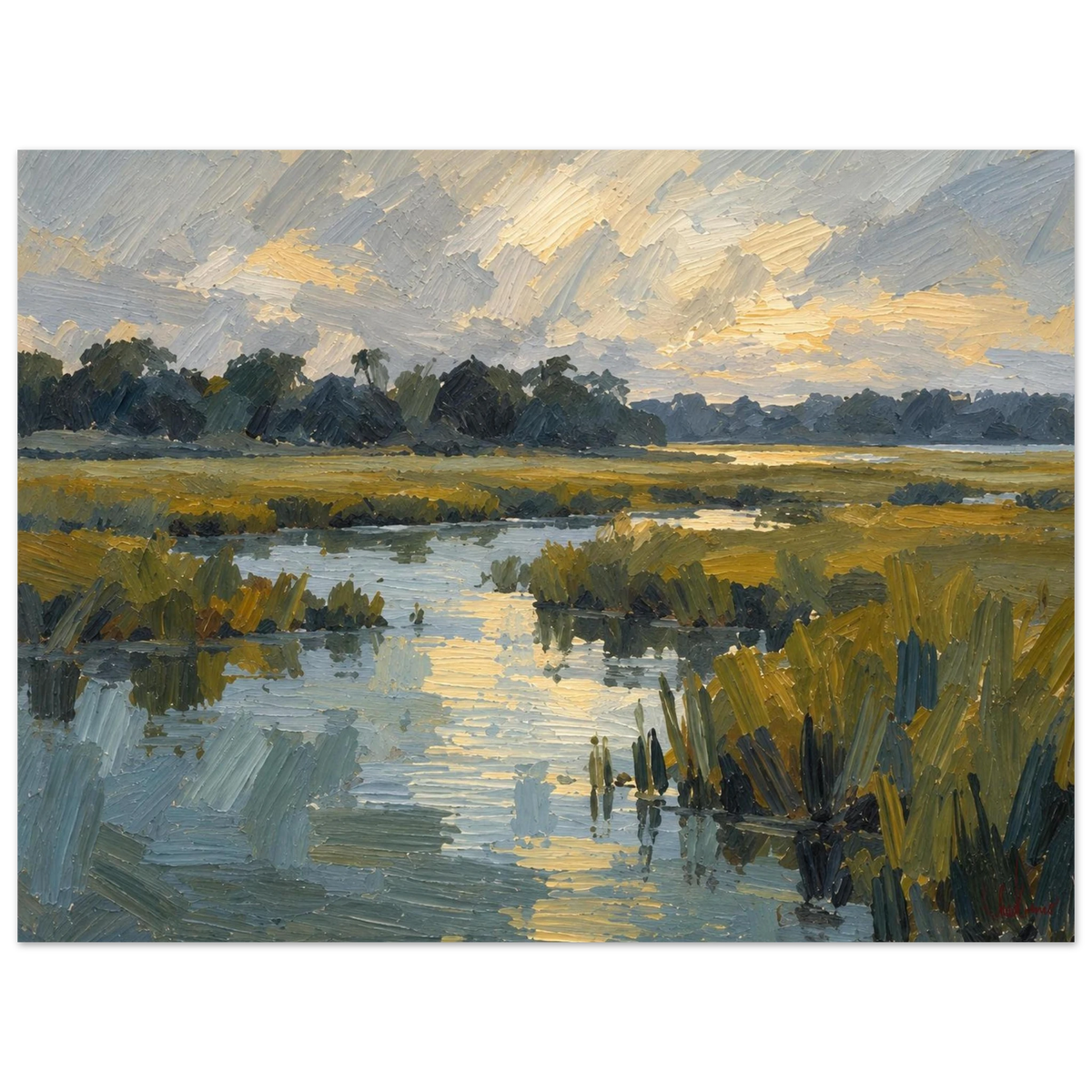 Signed Salt Marsh Evening artwork; framed version not shown