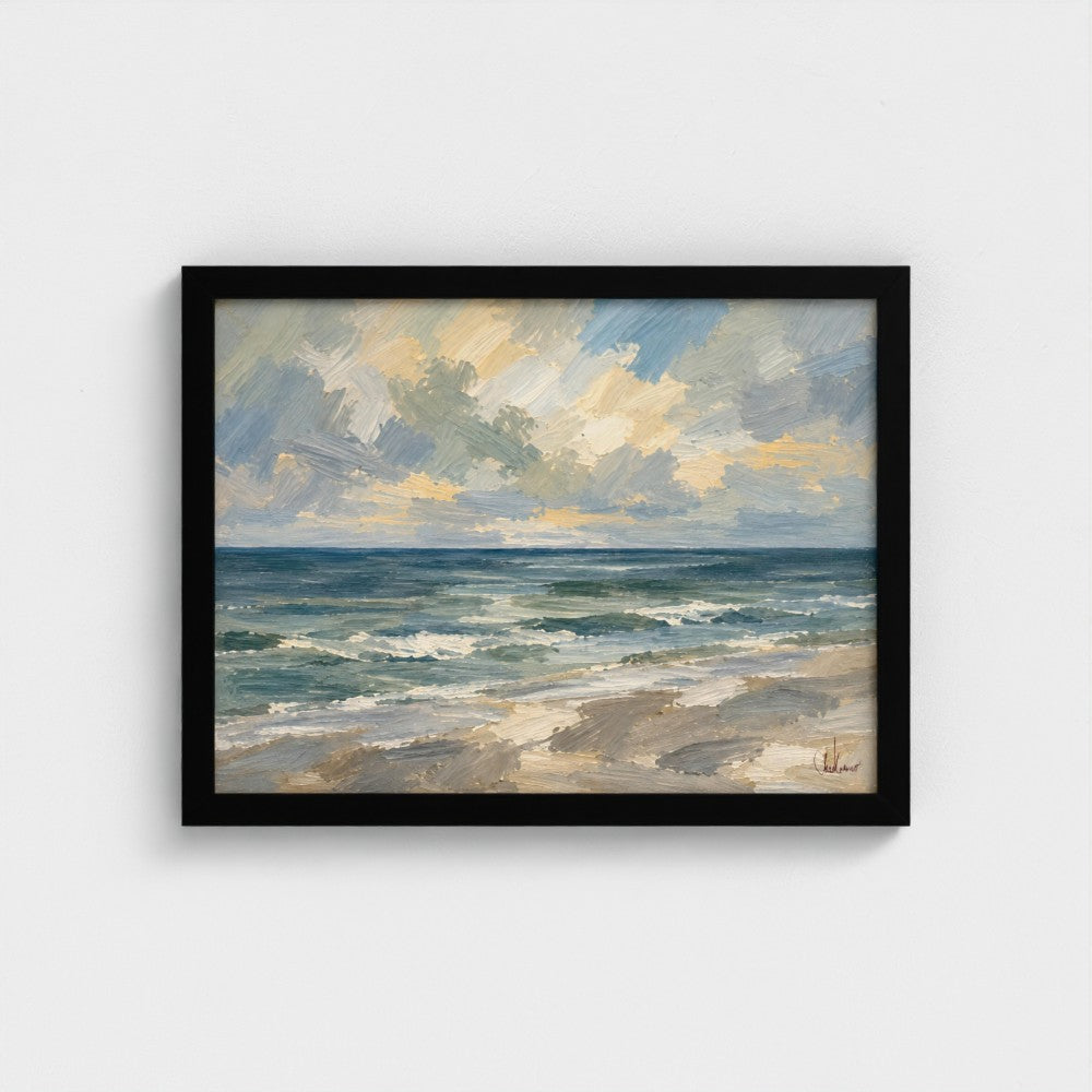 Gulf Horizon in a Black Classic frame, landscape 16 × 12 inches; Prodigi supplier mockup.