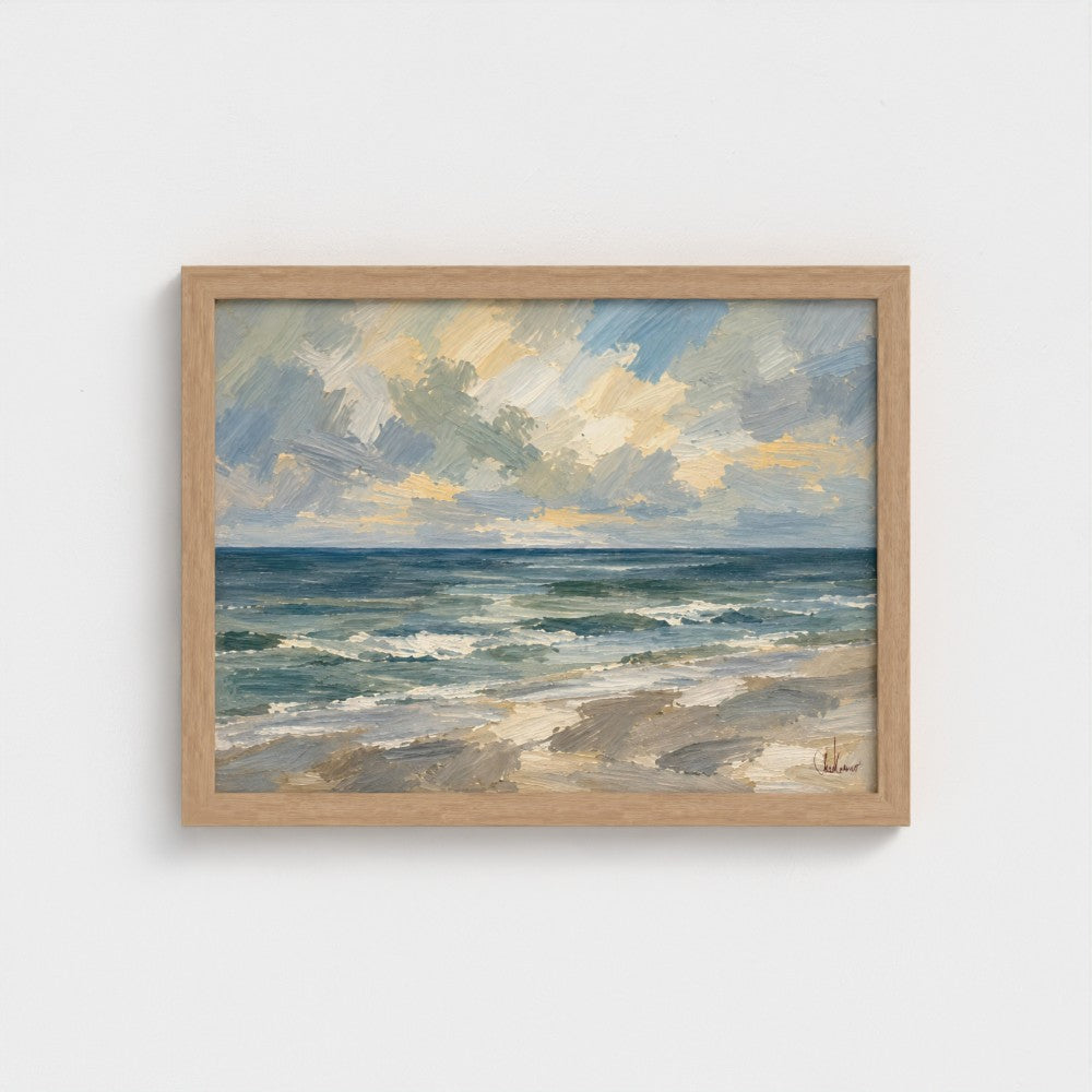 Gulf Horizon in a Natural Classic frame, landscape 16 × 12 inches; Prodigi supplier mockup.