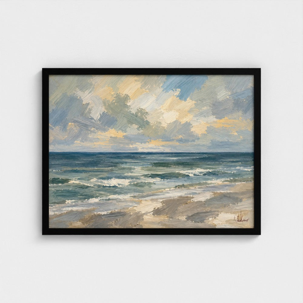 Gulf Horizon in a Black Classic frame, landscape 24 × 18 inches; Prodigi supplier mockup.