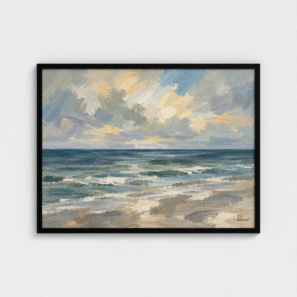 Gulf Horizon, 32 × 24 inch landscape art print in a Black classic frame, no mat; supplier head-on preview.