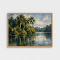 Riverbend Palms, 32 × 24 inch landscape art print in a Natural classic frame, no mat; supplier head-on preview.