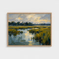 Salt Marsh Evening, 32 × 24 inch landscape art print in a Natural classic frame, no mat; supplier head-on preview.