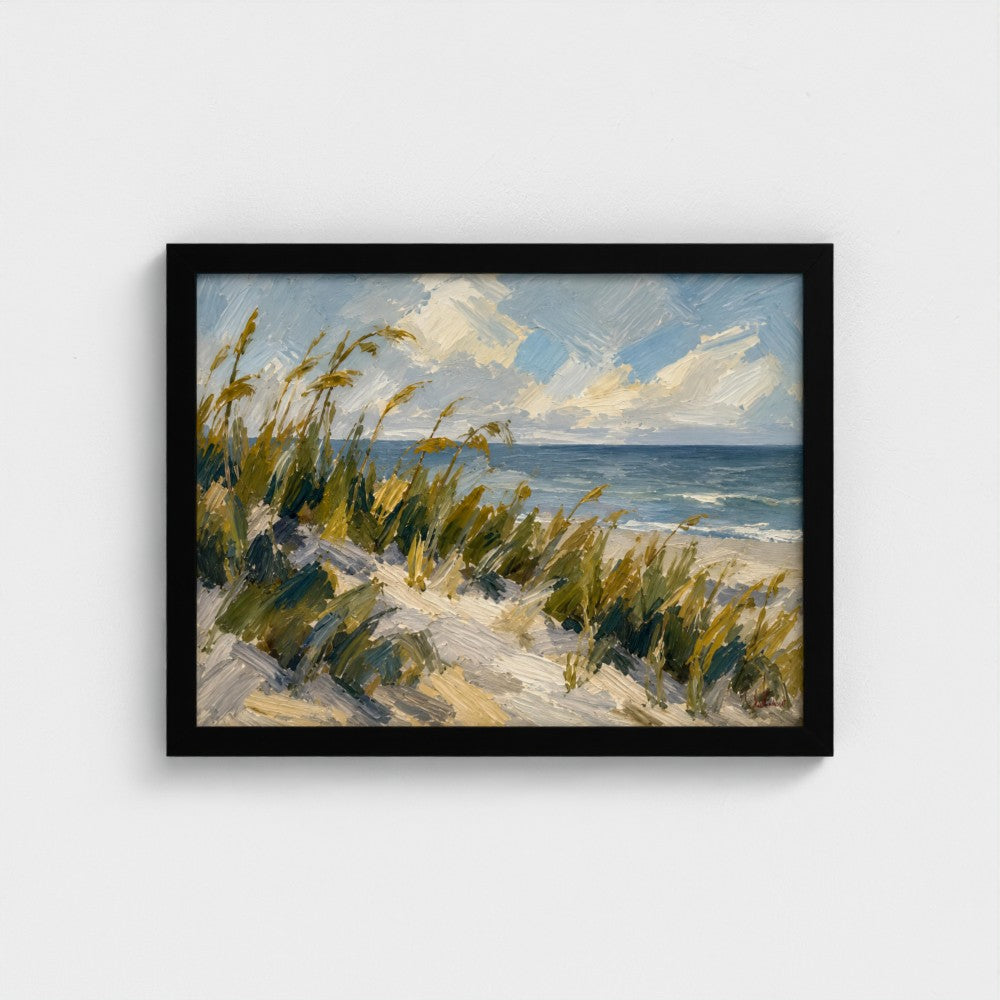 Sea Oats at First Light in a Black Classic frame, landscape 16 × 12 inches; Prodigi supplier mockup.