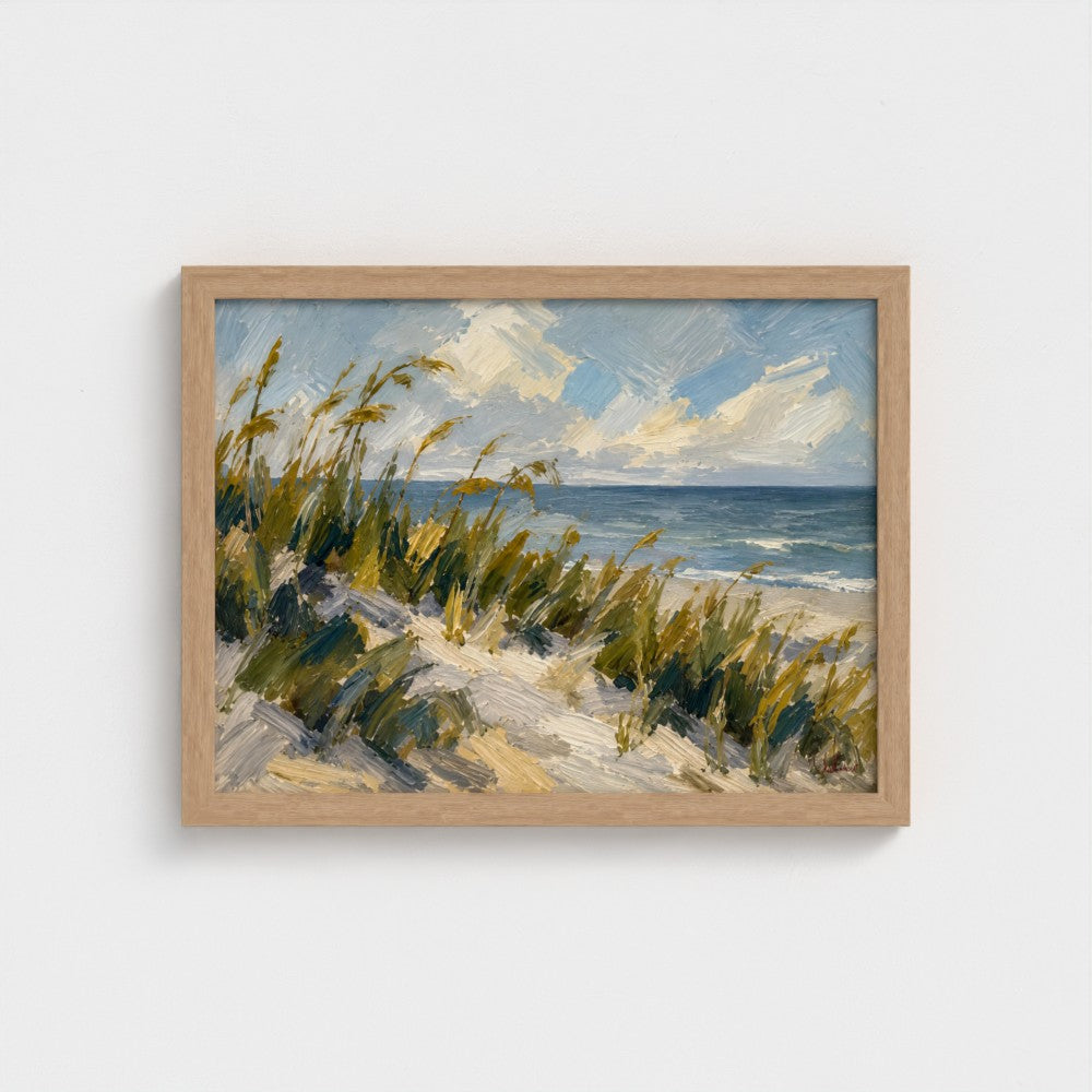 Sea Oats at First Light in a Natural Classic frame, landscape 16 × 12 inches; Prodigi supplier mockup.