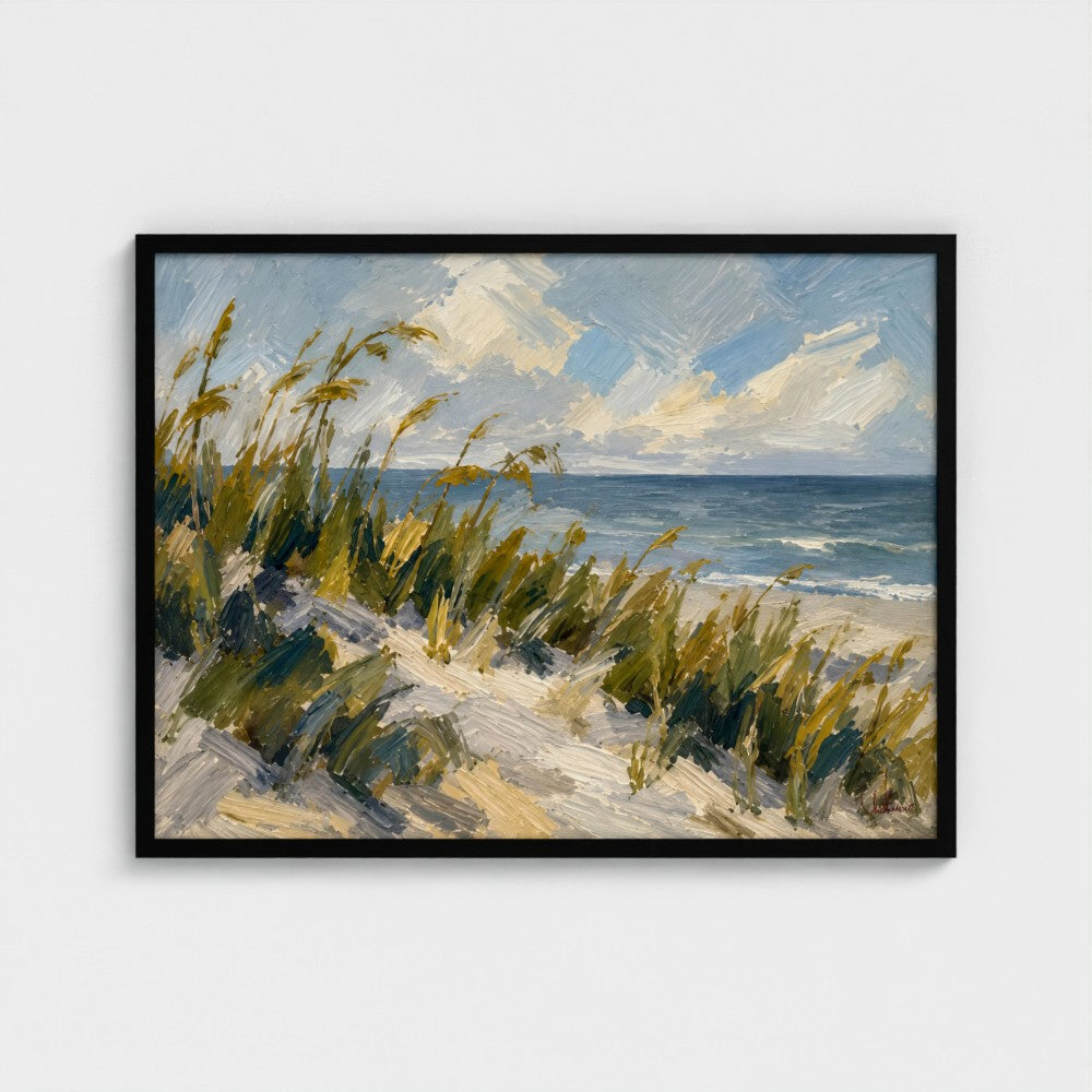 Sea Oats at First Light, 32 × 24 inch landscape art print in a Black classic frame, no mat; supplier head-on preview.